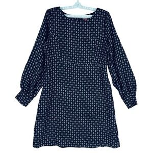 Vince Camuto Women's Navy/White Print Midi Dress Size 10 Long Sleeve Zip Back